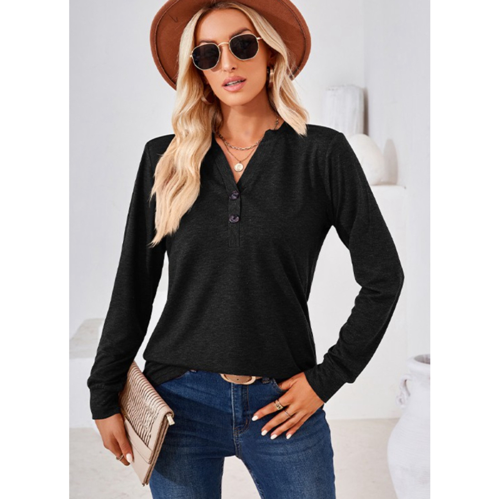 Black button accent basic bae long sleeve top NWT - image 1
